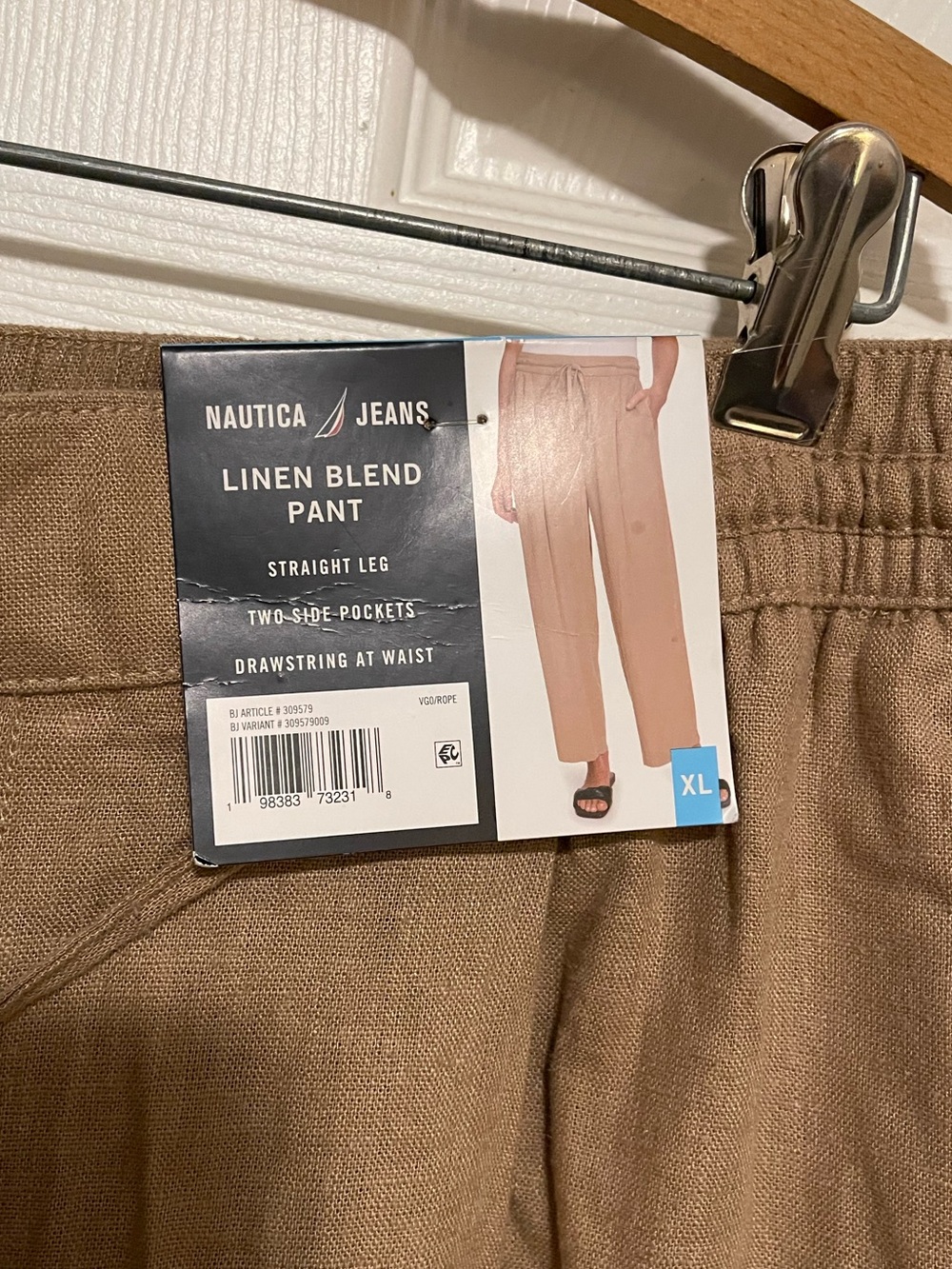 New Nautica Drawstring Chinos in Khaki linen blend pants wide leg - Picture 4 of 9